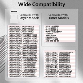 W10185981 Dryer Timer Compatible with Whirlpool, Maytag, Kenmore, Crosley WGD4800XQ1, MGDC215EW2, WGD4815EW2, WPW10185981 Dryer Timer Replacement for 418-095-20-B5, PS11749830, 115V, 2-Year Warranty