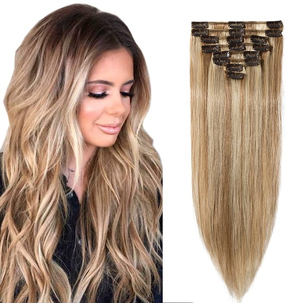 Clip-In Real Hair Extensions, 8-Piece Set, Remy Hair Soft