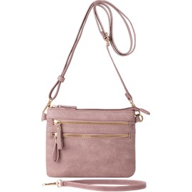 B BRENTANO Vegan Mini Multi-Zipper Crossbody Handbag Purse with Removable Wristlet & Adjustable Shoulder Strap (Blush NN)