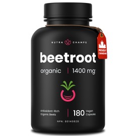 Beetroot Capsules – 180 Count - 1,400mg Organic Beet Root Supplement For Women & Men – 700 mg per Capsule – Beetroot Juice Alternative – Nitric Oxide & Circulation Support – Antioxidant Beetroot Supplement