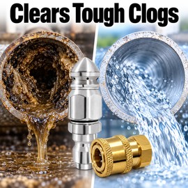 Sewer Jetter Nozzle Set – 5000 PSI Drain Cleaning Nozzle with 1/4-Inch Quick Connect for Compatible Jetting Hoses
