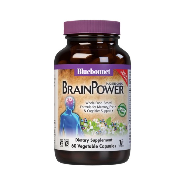 Bluebonnet Nutrition BrainPower – Whole Food-Based Nootropic Blend - For Brain Health* - Bacopa, Lions Mane, Blueberry & More - Non-GMO, Vegan - Free of Gluten, Soy & Stimulants - 60 Vegetable Capsule