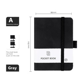 Cuaderno de Bolsillo 2 Piezas, Cuaderno Pequeño 200 Páginas con Tapa Dura y 2 Bolígrafos, con Cierre Elástico, Papel de Alta Calidad, Diario Portátil para Oficina, Viajes, Estudio (Negro)