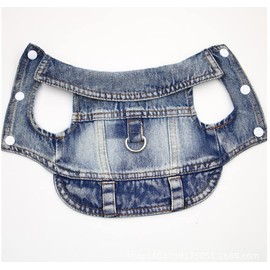 feiling Jeans Dog Jacket with Metal Hook for Dog Lead, Denim Dog Coat Outfit, Dog Clothes, Pet Vest for Puppies, Small, Medium Dogs (Blue, XS)