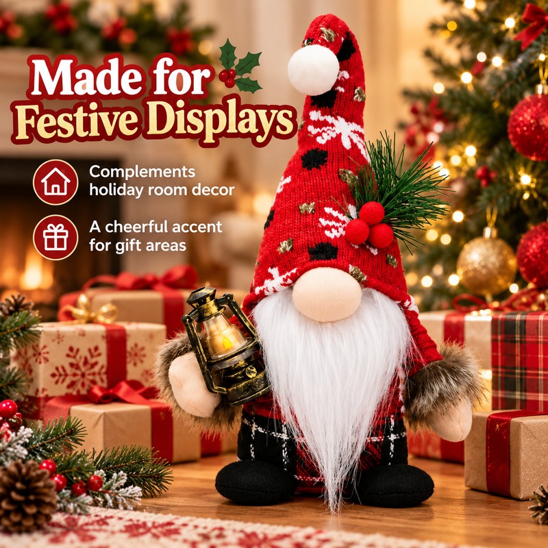 Christmas Gnome Plush Decor - Red Knitted Hat for Holiday