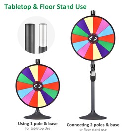 HeyJiaYu 24 inch Spin Wheel Adjustable Tabletop and Floor Stand, Dual Use Wheel of Fortune Wheel Spinner with Dry Erase Marker & Eraser, Spinning Prize Wheel for Carnival Tradeshow Parties (24 inch)