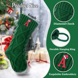 Ulico Christmas Stockings with Initials, 18’’ Large Embroidered Monogram Knit Christmas Stocking,Xmas Stocking for Kids, Holiday and Family Stocking for Fireplace or Party Decoration Green Letter A