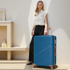 Cosbarn 5 Piece Luggage Sets with Spinner Wheels, Hardshell ABS Suitcase Set with Tsa Lock, Lightweight Hardside Waterproof Travel Suitcases for Men Women, Navy (20"/24"/28")