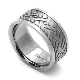 DoubleAccent 9MM Comfort Fit Titanium Wedding Band Herringbone Patterned Flat Ring (Size 8 to 10.5) Size 10.5