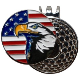 DA VINCI Magnetic Golf Hat Clip with One Inch Embossed USA Flag and Bald Eagle Metal Golf Ball Marker
