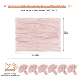 Teruntrue 30 Pack Pink Cloth Napkins Cheesecloth Napkins Set of 30 Gauze Napkins Bulk Washable Boho Dinner Table Napkins Wedding Party Baby Shower Birthday Party Decorations，20 x 20 Inch
