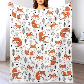 Cute Fox Blanket Super Soft Cozy Flannel Throw Blankets Bedding for Sofa Bedroom Living Room Kids Adults Gifts 50"x40"