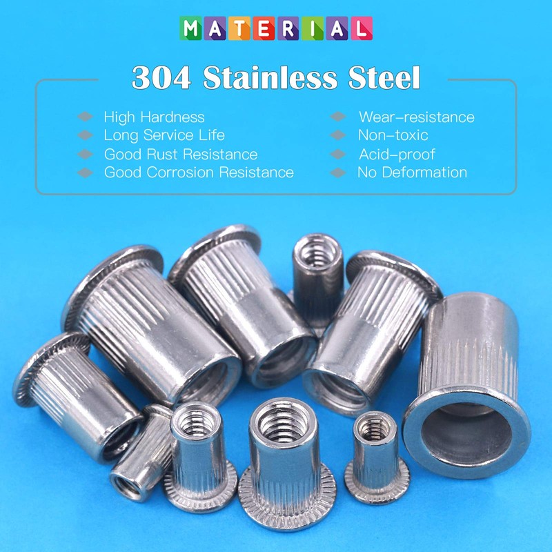 Glarks 50Pcs #10-24 UNC 304 Stainless Steel Rivet Nuts Flat