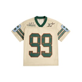 SOLY HUX Mens Jersey Y2k Baggy Shirts Graphic Tees Oversized V Neck Tshirts Summer Tops Beige Graphic X-Small