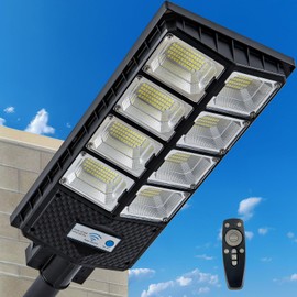 Solar Street Lights Outdoor, IP67 Waterproof Wall-Mounted LED Flood Light with Motion Sensor & Remote Control - Auto Dusk to Dawn Security Lighting for Patio, Garden, Garage, Courtyard