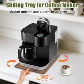 Sliding Tray for Coffee Maker, 360° Rolling Tray Appliance Slider with Wheels, Coffee Pot Slider Tray for Countertop Storage, Easily from Under The Cabinet (Brown, 12.5”W x 16”D)