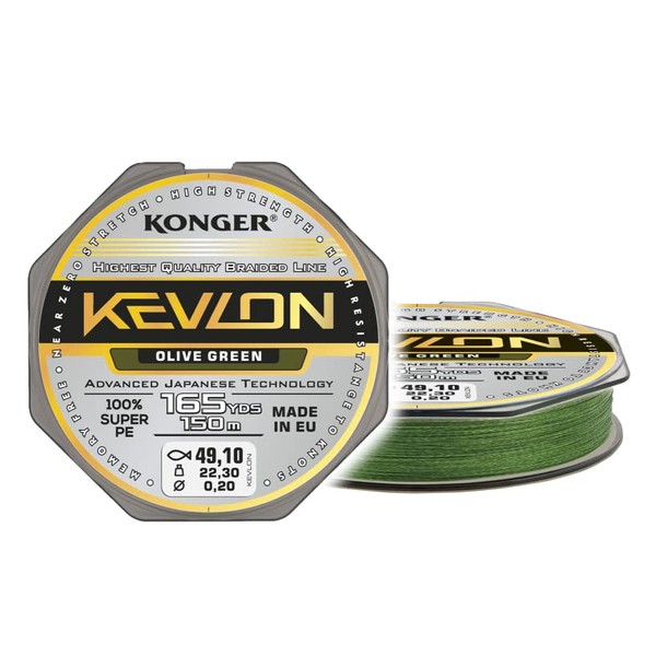 Konger Kevlon Braided Line Green 4-Way Braided Line Fishing Line