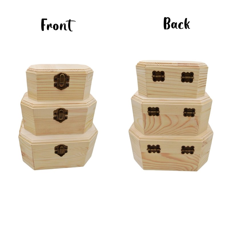 Anktily 3 Pack Wood Treasure Chest, 3 Size Unfinished Wooden