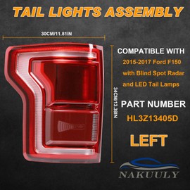Nakuuly LED Tail Light with Blind Spot Compatible With Ford F150 2015 2016 2017 Left Driver Side Taillight Rear Brake Lamp Signal Assembly # ‎HL3Z13405D (Module NOT Included)