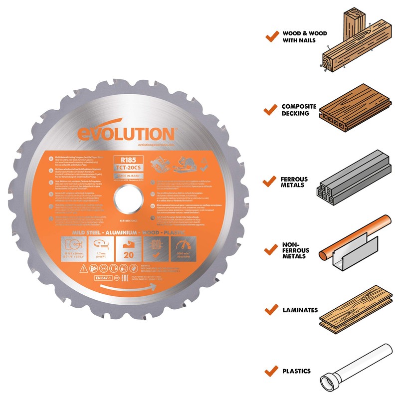 Evolution Power Tools RAGEBLADE 7-1/4-Inch Multipurpose Cutting Blade for Steel,