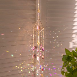 Amethyst Crystal Suncatcher - Dreamsum Hanging Gold Plated Garden Sun Catcher for Windows, Healing Amethyst Crystal Decor for Home, Gift for Christmas Birthday Valentine Mothers Day