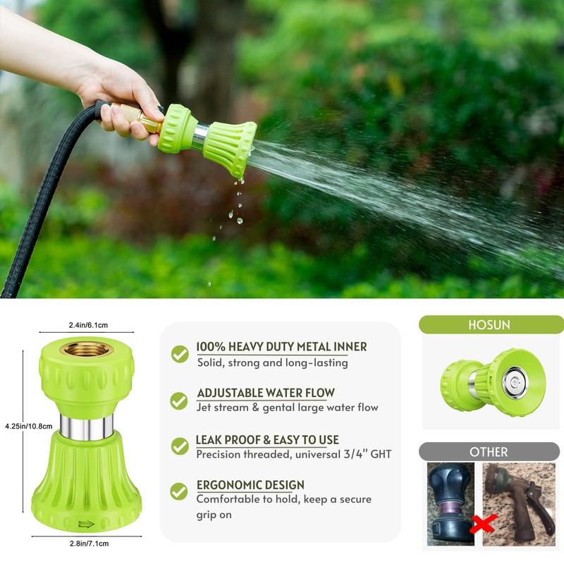 HOSUN Fireman Hose Nozzle for Garden Hose, Adjustable Brass Sprayer,