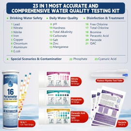 23 in 1 Water Test Kit for Drinking Water 158 Strips, Upgraded Home Water Testing Strips for Well & Tap Water, Detects Hardness, Chlorine, pH, Lead, Iron,