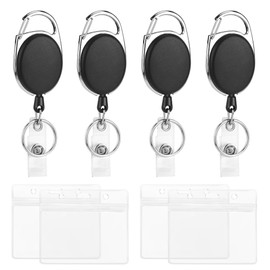 4 Stück Schlüsselanhänger Ausziehbar Kartenhalter, Schlüsselband Ausziehbar Mit Transparente Kartenhalter, für Schlüssel, ID Card Holder