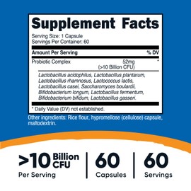 Nutricost Nutricost Probiotic Complex (10 Billion CFU) 60 Capsules - Acidophilus Plus 9 Other Probiotics, Non-GMO, Gluten Free Supplement