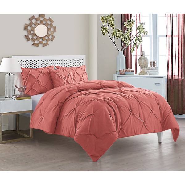 VCNY Home | Carmen Collection | Super Soft Microfiber Comforter, Cozy and Relaxing 4 Piece Bedding Set, Chic and Modern Design for Home Décor, King, Coral