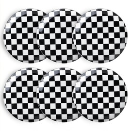 Euisail Checkered Salad Plates Set of 6-8 Inch Ceramic Plates, Microwave, Oven & Dishwasher Safe, Modern Minimalist Dish Set Geometric Black and White Server for 6