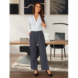 SEMARO Womens Wide Leg Dress Pants High Waist Stretchy Business Work Office Slacks Pull On Casual Lounge Pants with Pockets Dark Grey