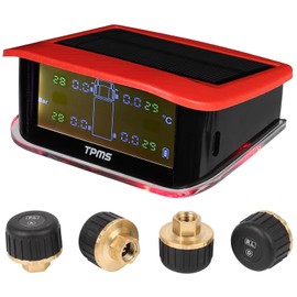 OCPTY Tire Pressure Monitoring System, Wireless TPMS Tire Pressure Monitor System 0-198psi 433MHZ Red RV TPMS with 4 sensors, LCD Display, Auto Sleep Mode,Easy to Install