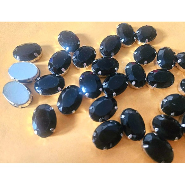 CraftbuddyUS 30pcs 13x18mm BLACK Acrylic Sew on Faceted OVAL Crystal