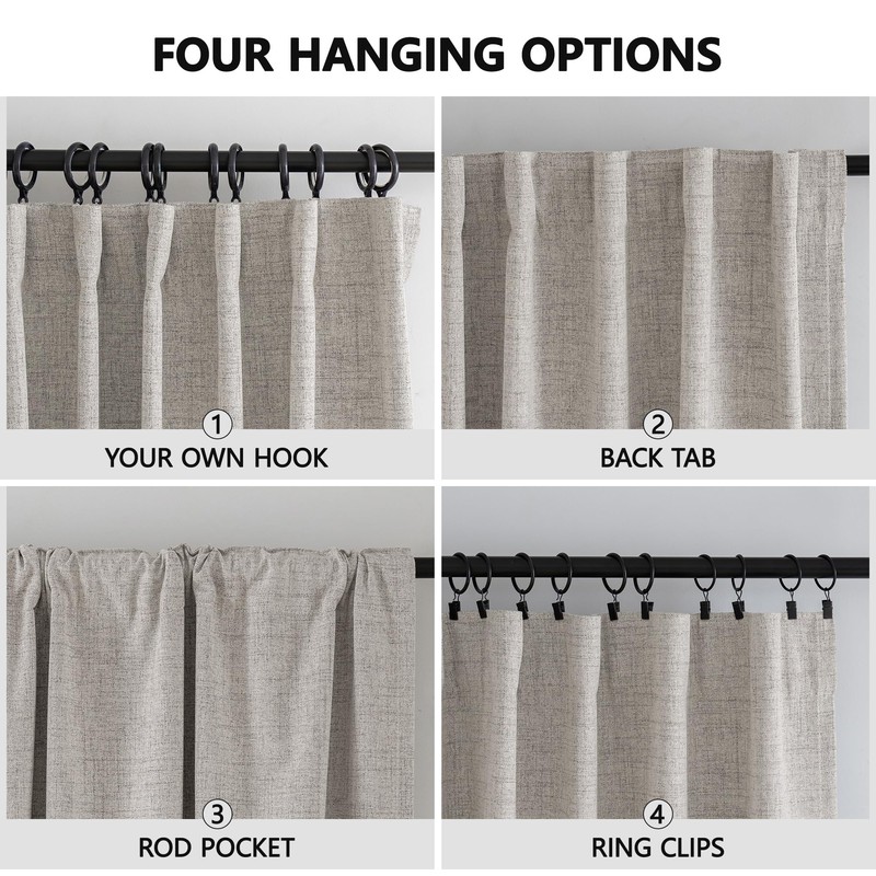 Novecozy 100% Blackout Curtains 90 Inches Long, Linen Thermal Insulated