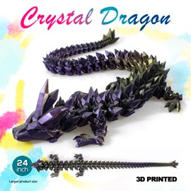 24 ”Large 3D Dragon,Flexible Articulated Dragon,Crystal Dragon Toy,3D Printed Gift for Festival,Home Decoration, Executive Desk Decorations (Black Purple Gold)