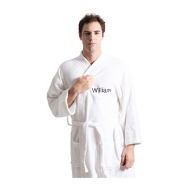 Turkuoise Men's 100% Cotton Turkish Terry Cloth Kimono Collar Soft and Absorbent Bathrobes