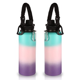 Volhoply Insulated Water Bottles Bulk 2 Pack, 40 oz Sports Bottle with Paracord Handle & Spout Lid, Double Walled Vacuum Water Thermos with Wide Mouth,Reusable Hiking Water jug(Gradient Color,2 Set)
