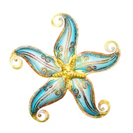POXOHO Metal Starfish Wall Decor, Sea Life Coastal Decorations 12 inch Starfish Wall Art, Nautical Home Decoration Handing Ocean Beach Wall Art for Garden,Fence,Home,Patio,Kitchen,Bathroom,(Sky Blue)