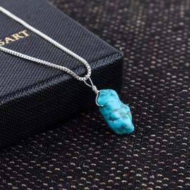 Mother's Day Gifts Natural Raw Blue Turquoise Jewelry for Women Pendant Necklace, Chakra Healing Crystals Gemstone, December Birthstone, Silver Plated Chain 18 inch Birthday Gifts For Her