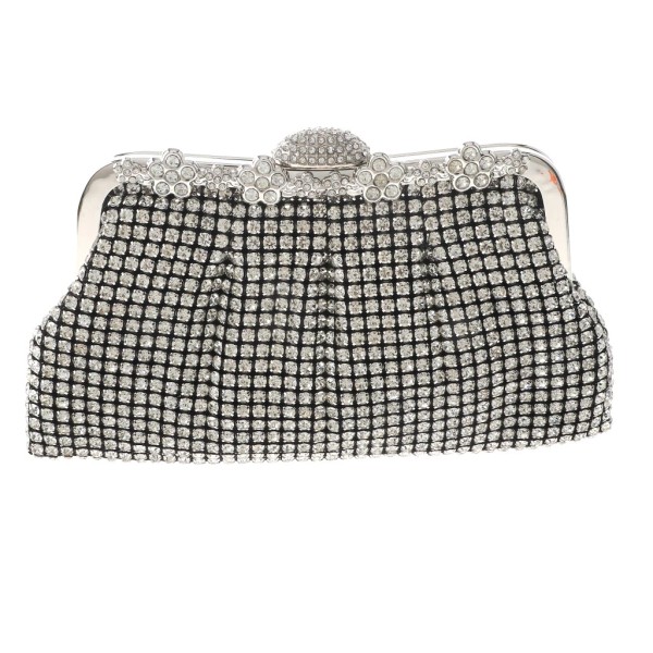 neXxtten Silver Tone Metal Hardware Frame Soft Rhinestone Evening Bag