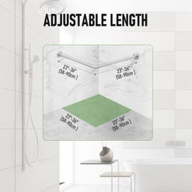 L Shaped Shower Curtain Rod, [23"-36"] x [23"-36"] Adjustable Corner Shower Rod with 12 Ring Hooks & Ceiling Support for Bathroom, Bathtub Silver
