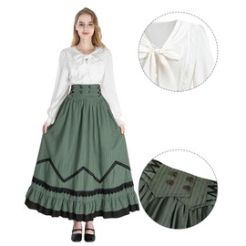 LSYYSKB Edwardian Dress for Women 1800s Victorian Dress Edwardian Costume Blouse Skirt Set Green XL