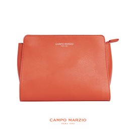 CAMPO MARZIO ROMA 1933 Leather Cosmetic Bag for Travel Stationery Bag Toiletry Pouch for Women Premium Italian Designer Mandarin