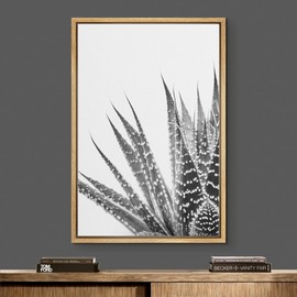 Color-Banner Framed Canvas Print Wall Art Detailed Zebra Succulent Floral Plants Photography Modern Art Closeup Relax/Calm Grey Dark Black and White for Living Room, Bedroom, Office - 16"x24" Natural