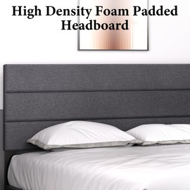 Queen Size Platform Bed Frame with Headboard, Fabric Upholstered Bed with Sturdy Wooden Slats Support, No Box Spring Needed, Easy Assembly, Gray