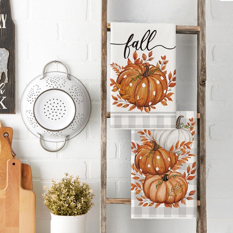 Artoid Mode Buffalo Plaid Pumpkins Autumn Dish Towels 42x65 cm