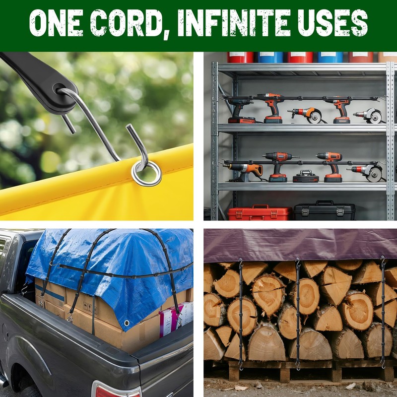 Adjustable Bungee Cords with Hooks, 10 Pack, 31", EPDM Rubber