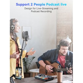 SINWE Podcast Equipment Bundle for 2,Audio Interface with Podcast Microphone for Smartphone & PC,All-in-One DJ Mixer,Plug-and-Play,Perfect for Streaming, Singing, YouTube & Gaming