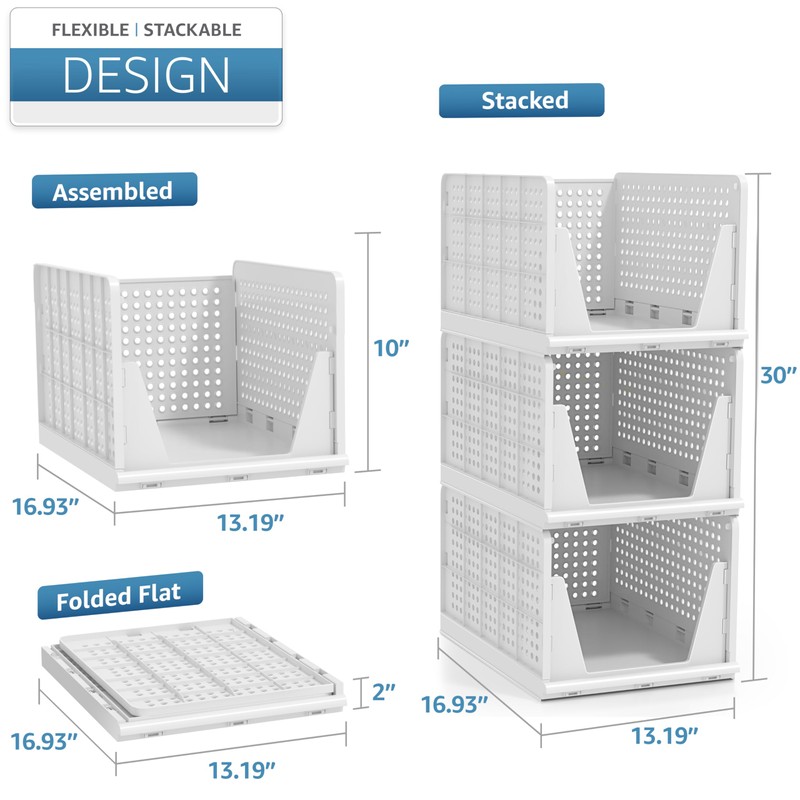 Sorbus 3 Pack Folding Closet Shelf Organizer for Clothes -